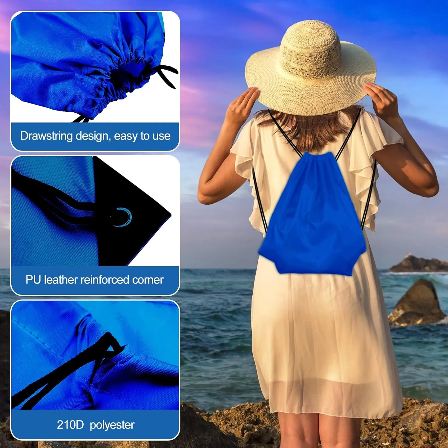KUUQA 2 Pcs Drawstring Backpack Bags Sports Cinch Sack String Backpack Storage Bags for School Gym Traveling (Blue)