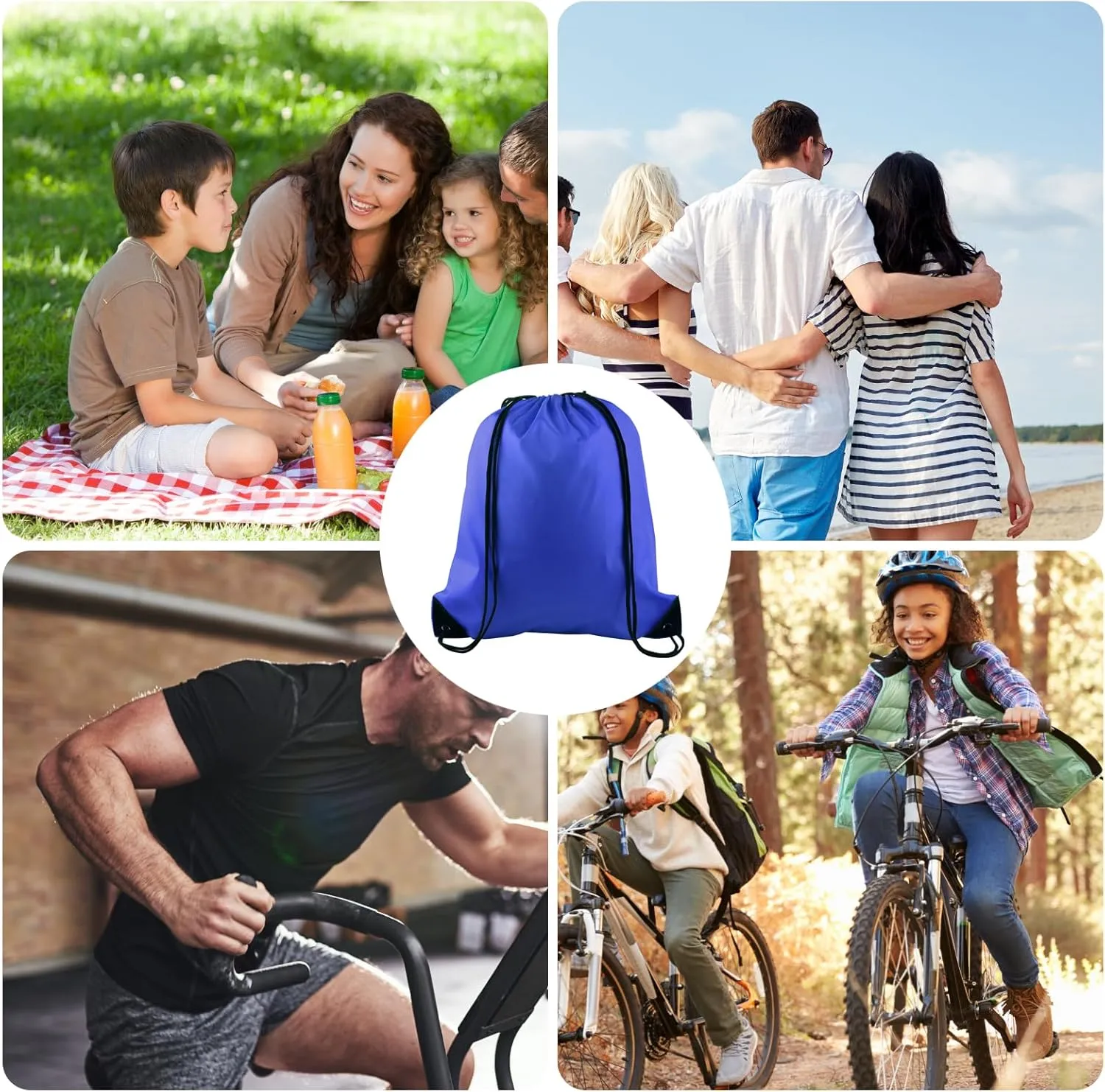 KUUQA 2 Pcs Drawstring Backpack Bags Sports Cinch Sack String Backpack Storage Bags for School Gym Traveling (Blue)