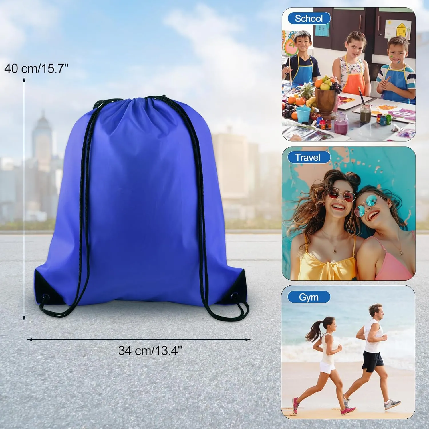 KUUQA 2 Pcs Drawstring Backpack Bags Sports Cinch Sack String Backpack Storage Bags for School Gym Traveling (Blue)