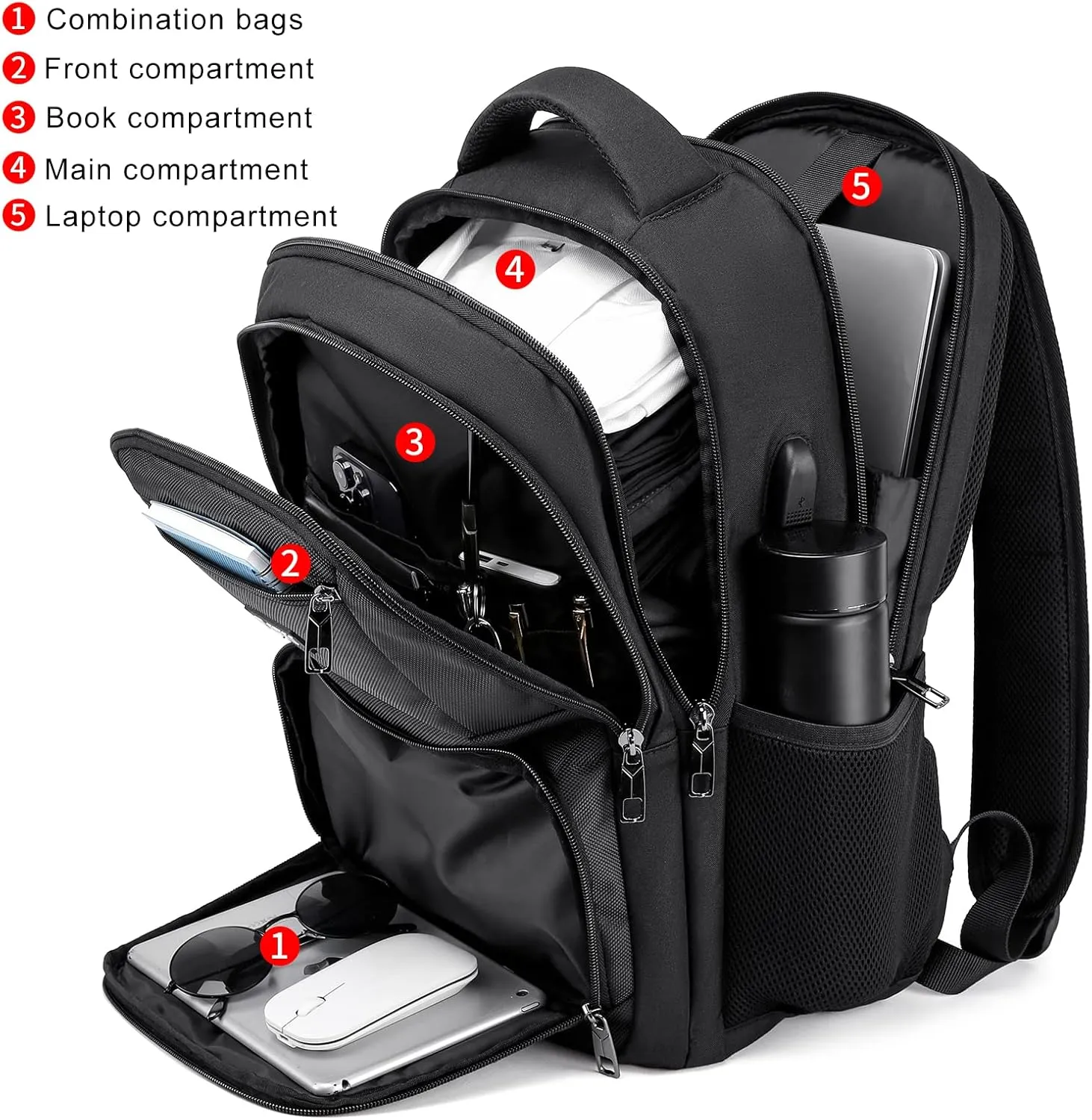 Laptop Backpack for Men, Extra Large School Backpacks for Teen Boys, Anti-Theft Water Resistant Back Pack with USB Charging Port, Fits 17.3-Inch Laptop, Black
