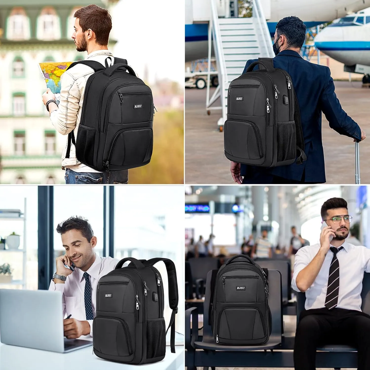 Laptop Backpack for Men, Extra Large School Backpacks for Teen Boys, Anti-Theft Water Resistant Back Pack with USB Charging Port, Fits 17.3-Inch Laptop, Black
