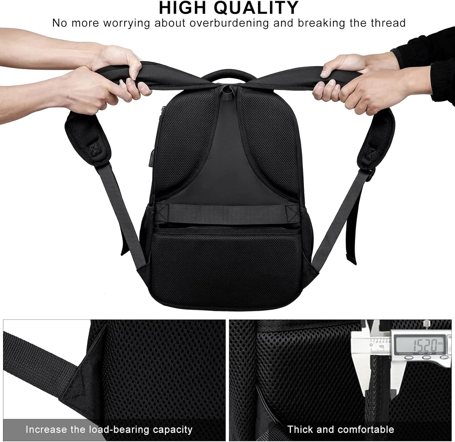 Laptop Backpack for Men, Extra Large School Backpacks for Teen Boys, Anti-Theft Water Resistant Back Pack with USB Charging Port, Fits 17.3-Inch Laptop, Black