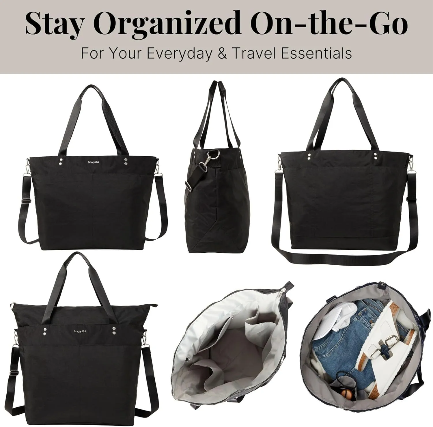 Large Carryall Tote Bag for Women - Lightweight Nylon Zipper Top Weekender Travel Beach Bag Personal Item w/Luggage Sleeve