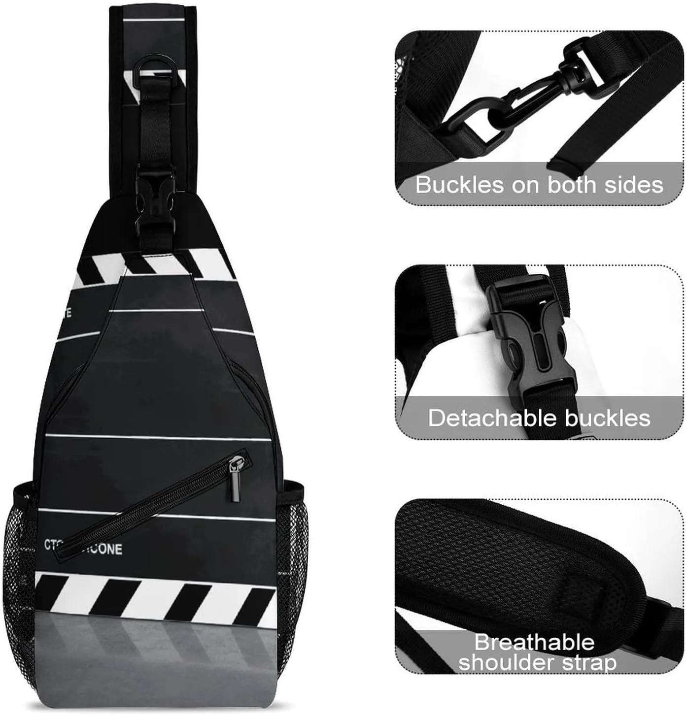 Lightweight Chest Bag Crossbody Bag Classic Movie Clapboard Black Sling Backpack for Women Men Sports Travel