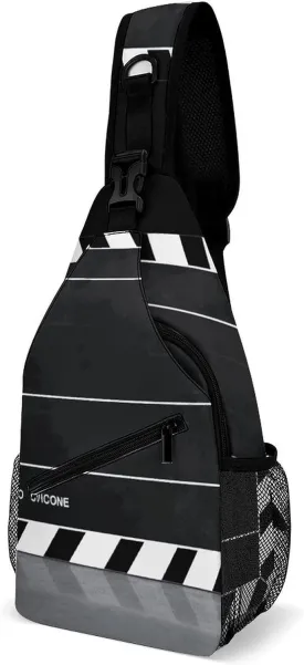 Lightweight Chest Bag Crossbody Bag Classic Movie Clapboard Black Sling Backpack for Women Men Sports Travel