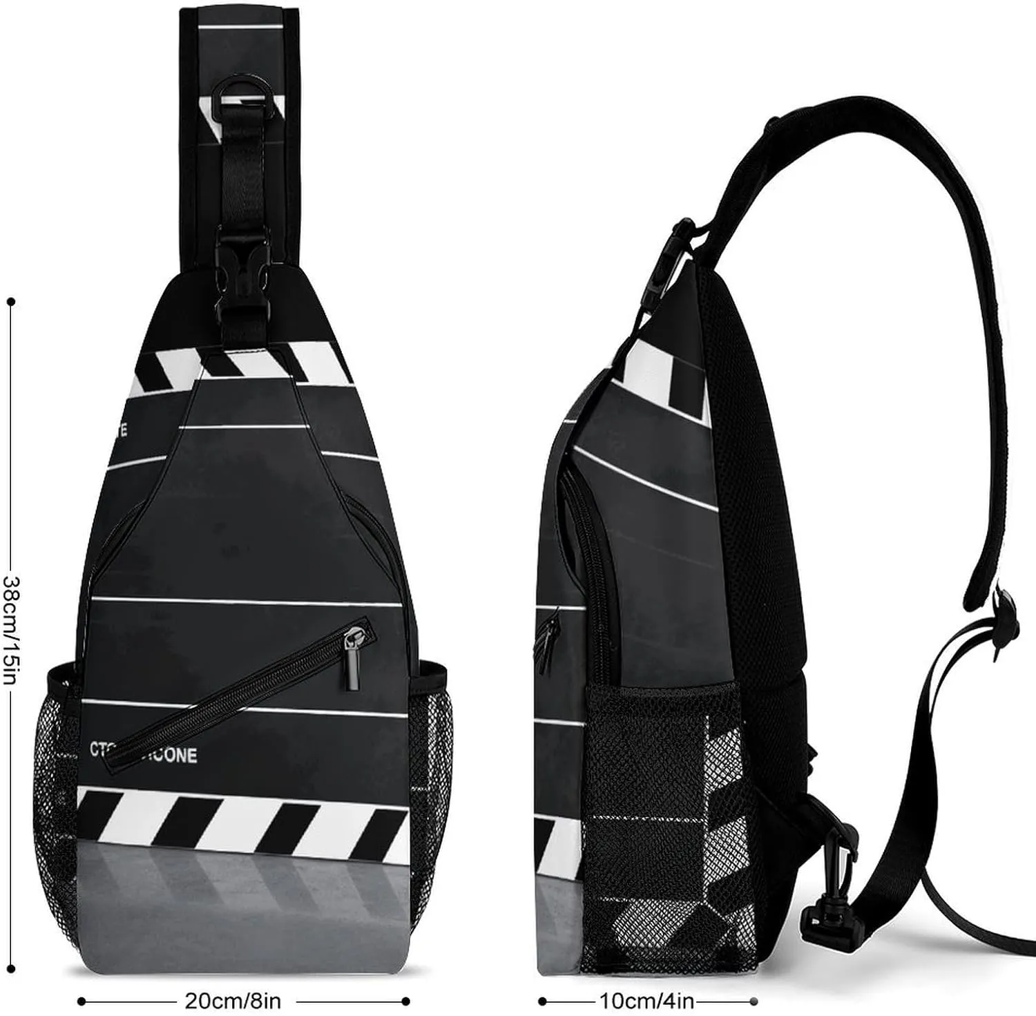 Lightweight Chest Bag Crossbody Bag Classic Movie Clapboard Black Sling Backpack for Women Men Sports Travel