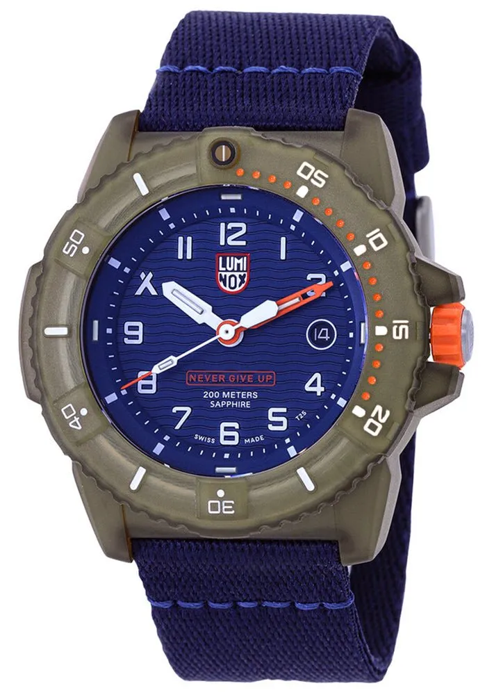 Limited Edition Luminox Bear Grylls Survival ECO x #tide Ocean Material Blue Dial Blue Textile Strap Date Divers Quartz Mens Watch XB.3703