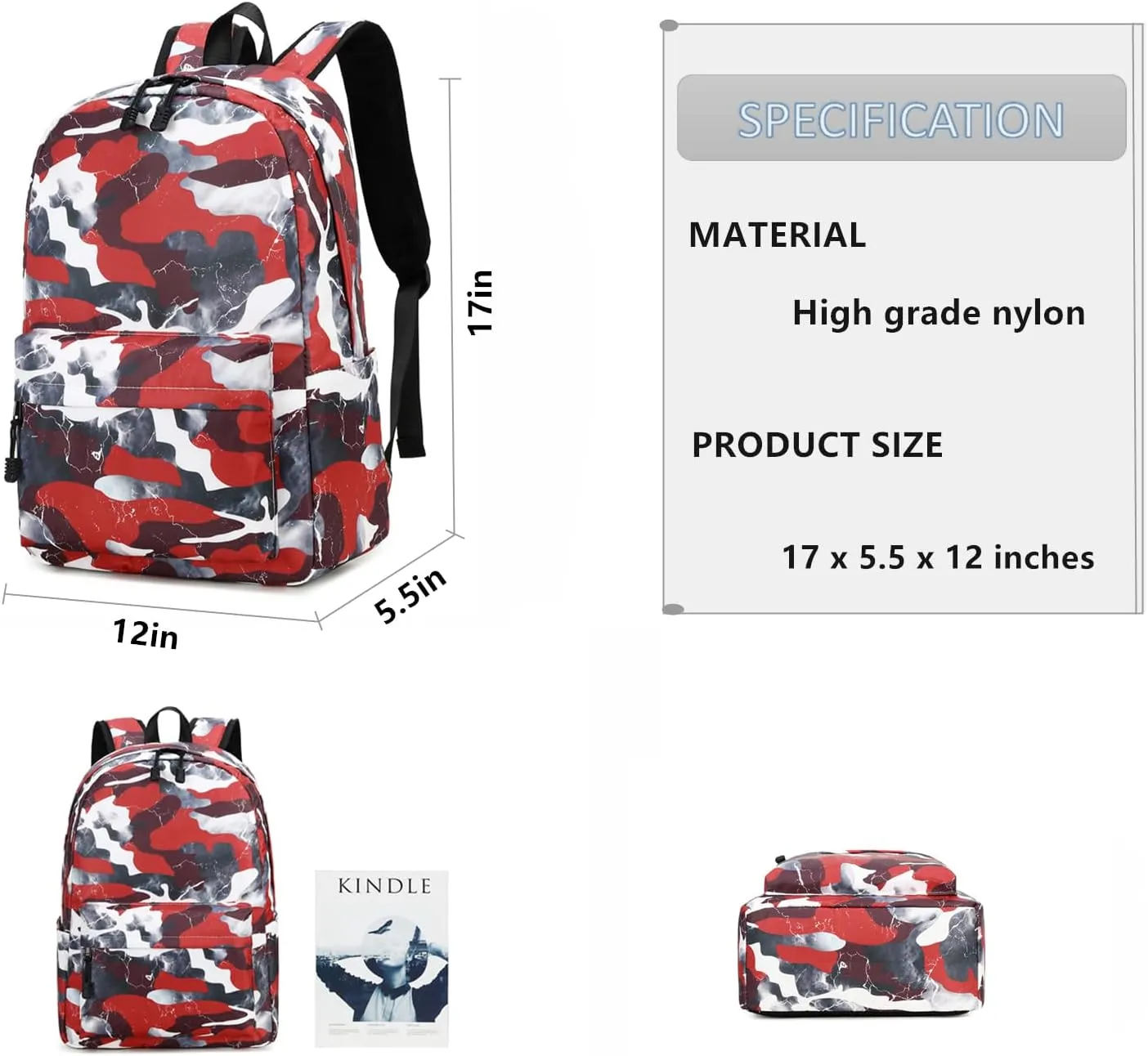 Lmwzh Backpack For Boys Elementary School Bags Kids Bookbag Waterproof Lightweight Durable(A-Red)