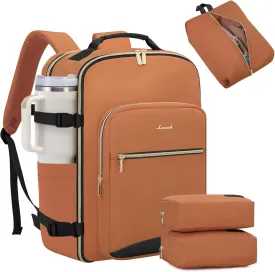 LOVEVOOK 40L Large Travel Backpack for Women Men, 17 Inch Carry on Backpack for Traveling on Airplane, Personal Item Travel Bag Airline Approved, Business Causal Weekender Backpack, Brown Yellow-Black
