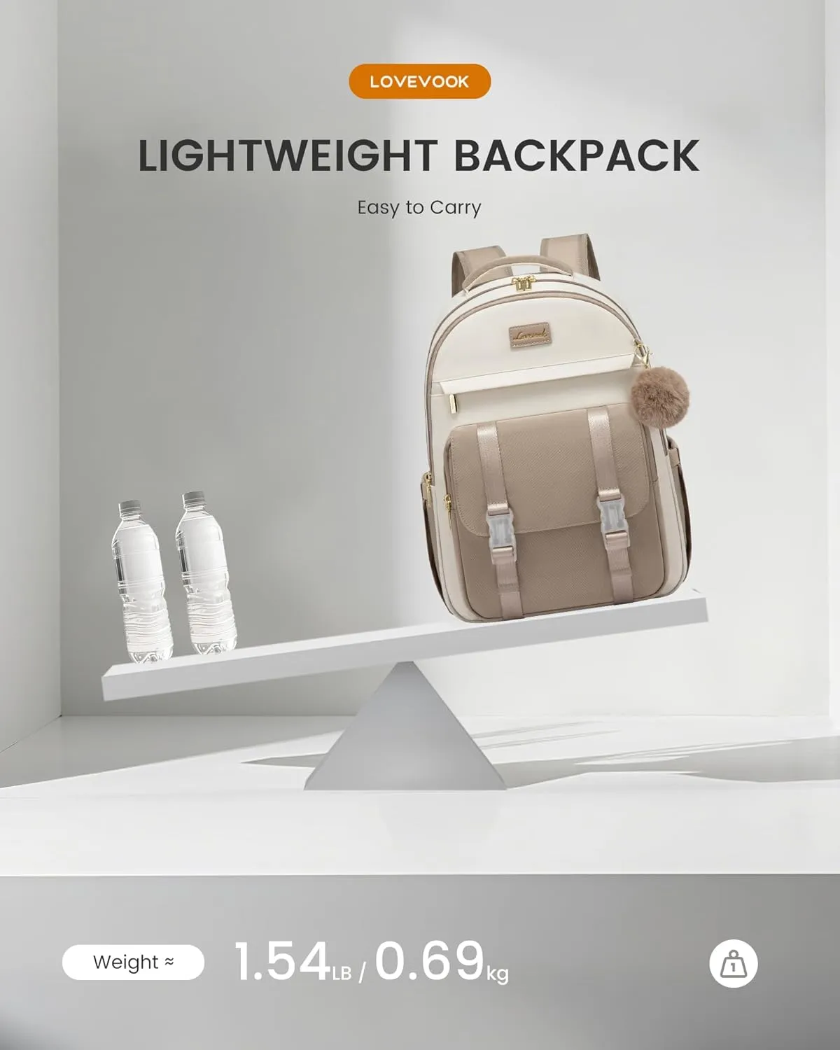 LOVEVOOK School Backpack for Teen Girls, Cute Student Backpack Purse Kid Bookbag for 14-16 Teenage, Back to School Backpacks Fit 15.6 Inch Laptop, Large College Travel Bag, Black-Beige-Brown