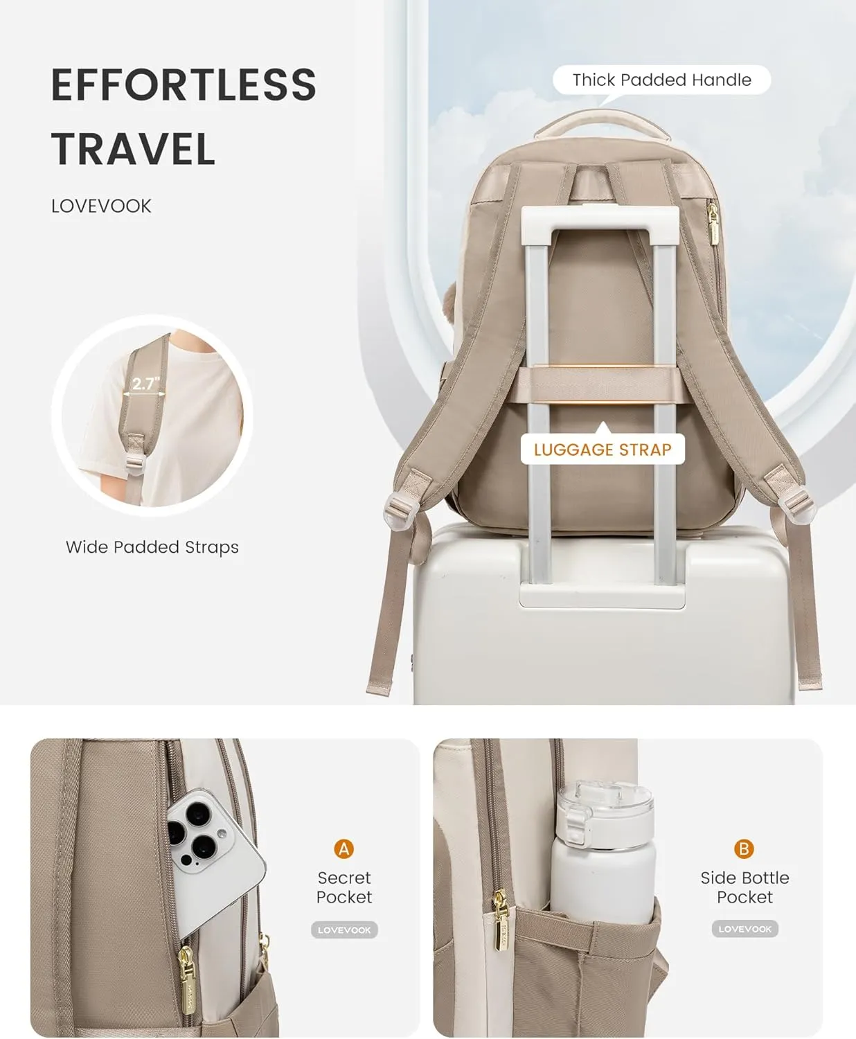 LOVEVOOK School Backpack for Teen Girls, Cute Student Backpack Purse Kid Bookbag for 14-16 Teenage, Back to School Backpacks Fit 15.6 Inch Laptop, Large College Travel Bag, Black-Beige-Brown