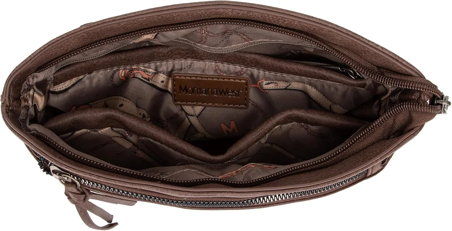Montana West Multi Zip Pocket Large Crossbody Bag With Guitar Strap