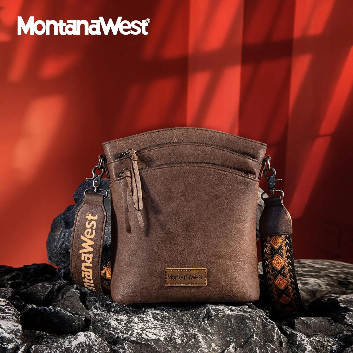 Montana West Multi Zip Pocket Large Crossbody Bag With Guitar Strap
