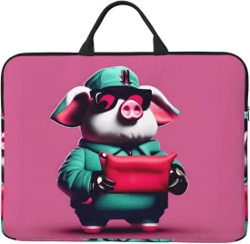 Piggy Print Stylish 14in Polyester Laptop Bag Carry Laptop Bag With Water-Resistant Feature