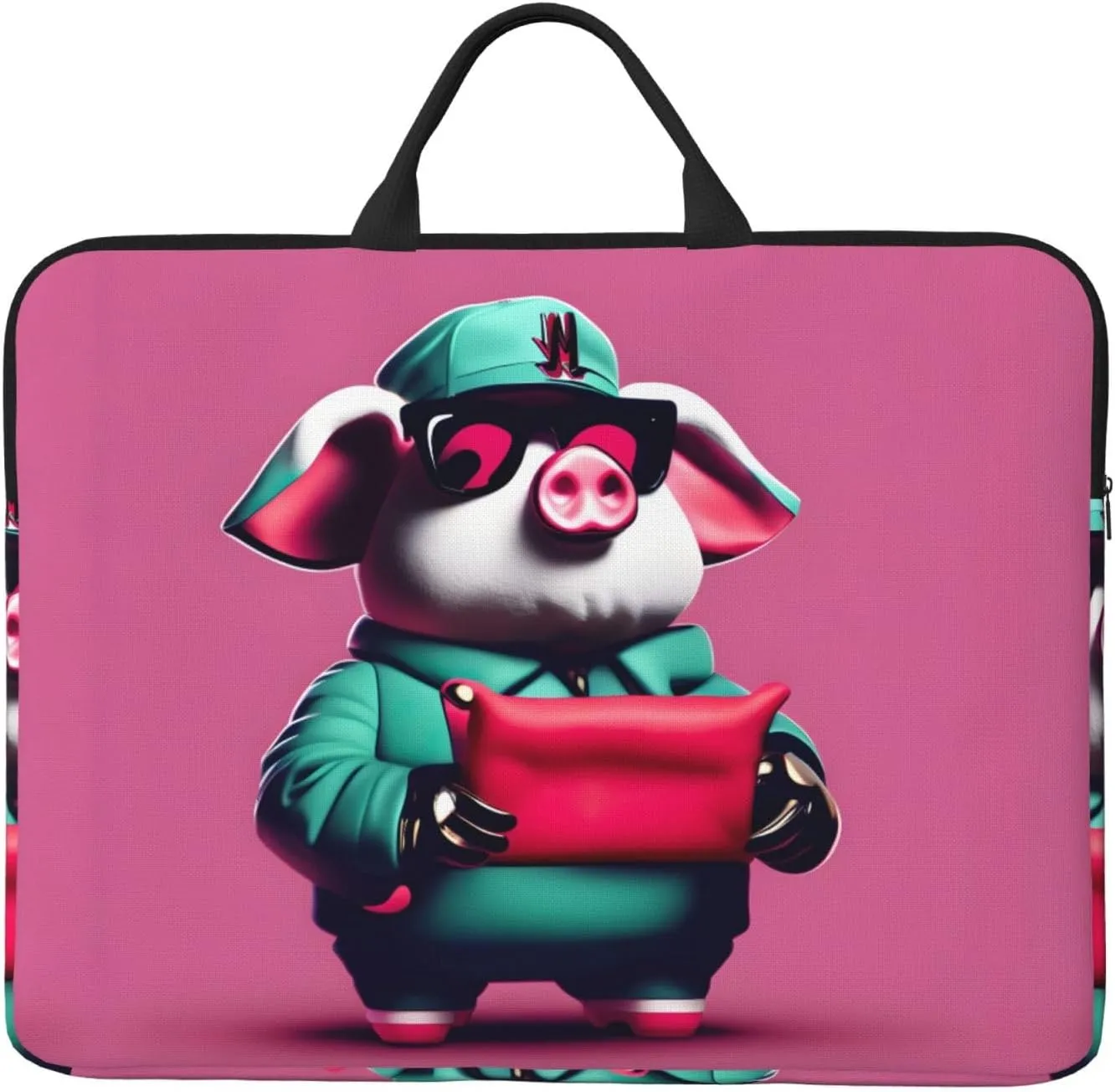 Piggy Print Stylish 14in Polyester Laptop Bag Carry Laptop Bag With Water-Resistant Feature