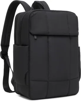 Quilted Laptop Backpack 15.6 Inch with USB Charging Hole,Lightweight Puffer Padding Travel Backpack for Women,Anti Theft College Bookbag,Large Capacity Computer Work Bag Daypack Business,Black