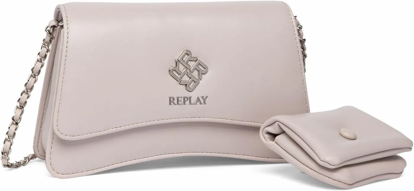 Replay Women's Shoulder Bag with Chain Detail, Lt Grey 020, Einheitsgre
