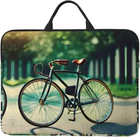 Retro Bicycle Print Stylish 14in Polyester Laptop Bag Carry Laptop Bag With Water-Resistant Feature