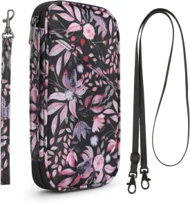 RFID Passport Holder for Family - Large Passport Wallet Holder with Zipper Pocket, Lightweight Portable Travel Document Organizer, Floral Black
