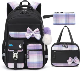 School Backpack for Girls Kids Bookbag for Elementary Middle School Casual Travel Daypack Teen Backpacks Black Set