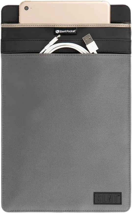 SLNT Faraday Bag Tablet Sleeve with Silent Pocket - Leather or Weatherproof Nylon, Signal Blocking Device Shielding for iPad, Samsung Galaxy Tab, Most Tablets, Privacy (Charcoal Grey Nylon, Large)