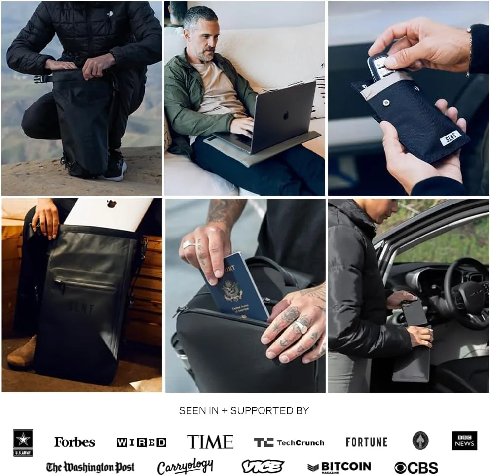 SLNT Faraday Bag Tablet Sleeve with Silent Pocket - Leather or Weatherproof Nylon, Signal Blocking Device Shielding for iPad, Samsung Galaxy Tab, Most Tablets, Privacy (Charcoal Grey Nylon, Large)