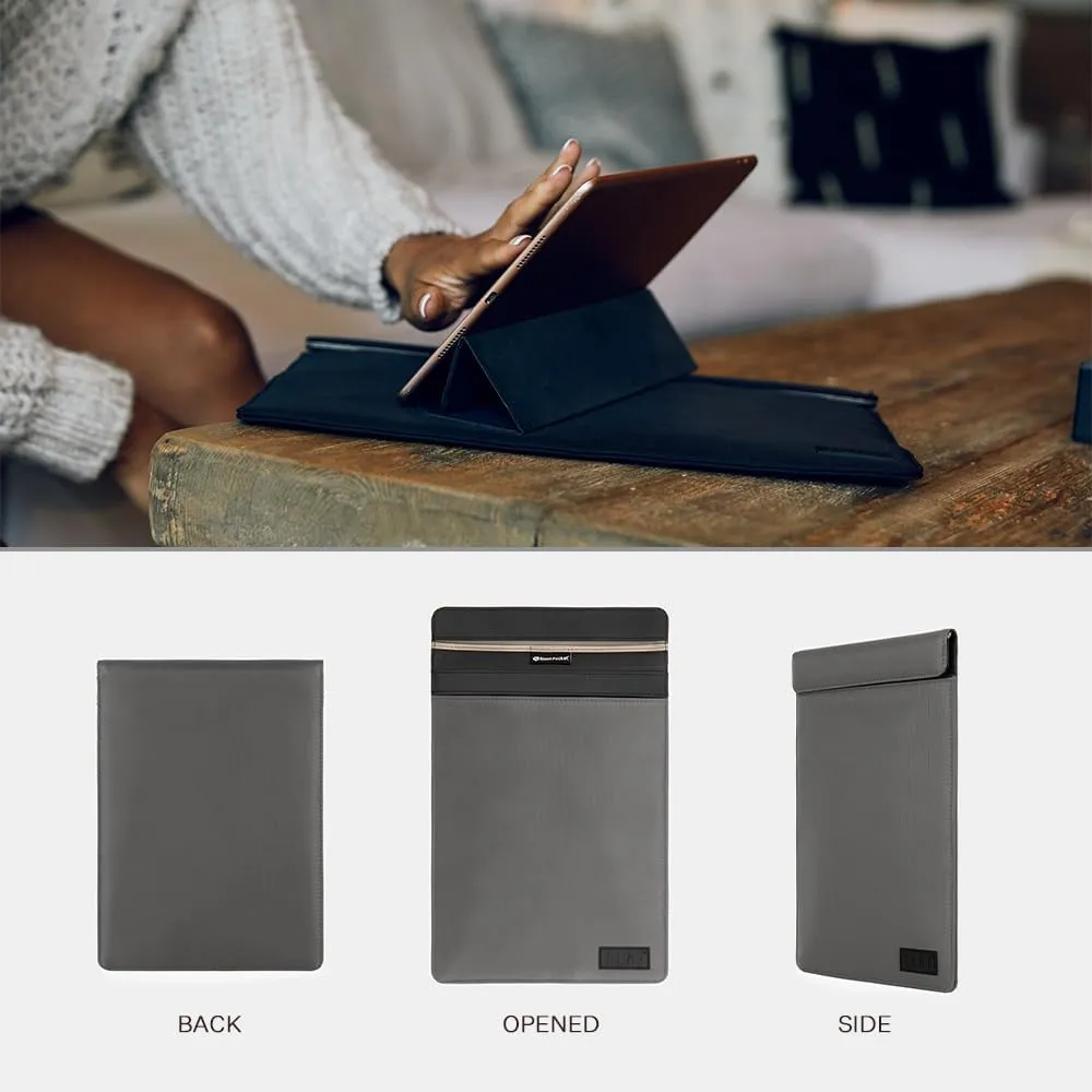 SLNT Faraday Bag Tablet Sleeve with Silent Pocket - Leather or Weatherproof Nylon, Signal Blocking Device Shielding for iPad, Samsung Galaxy Tab, Most Tablets, Privacy (Charcoal Grey Nylon, Large)