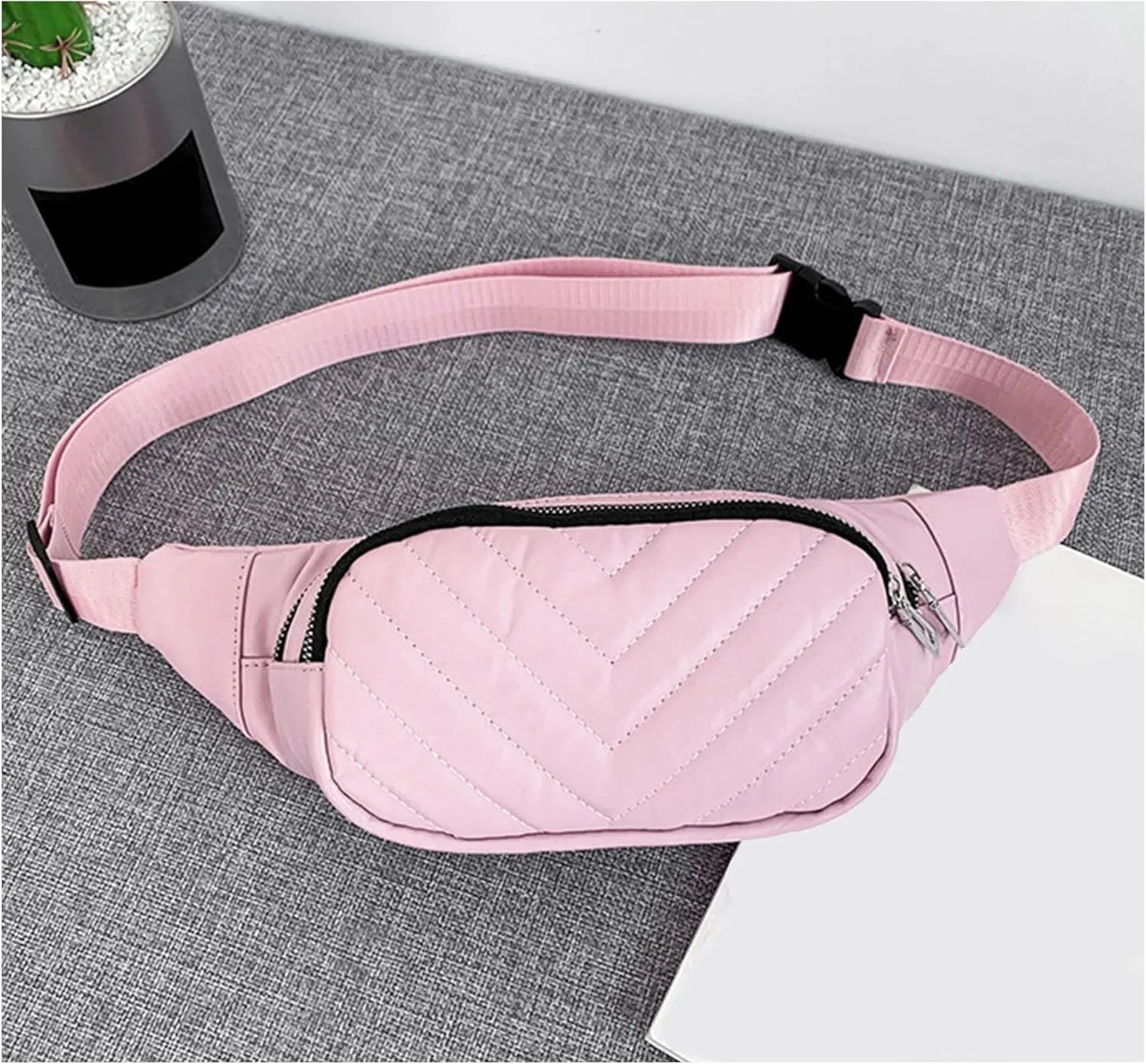 Small Belt Bags For Women,Sling Crossbody Fanny Pack,Cross Body Bag Purse For Trave,PU Leather,Gray Champagne