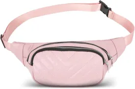 Small Belt Bags For Women,Sling Crossbody Fanny Pack,Cross Body Bag Purse For Trave,PU Leather,Gray Champagne