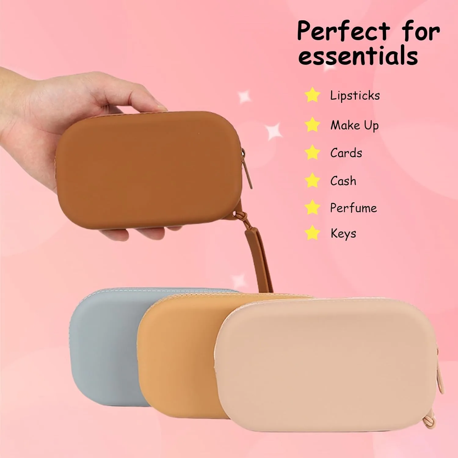 Small Silicone Multifunctional Essential Bag Portable Travel Makeup Bag for Women Men Cards Cash Bag Zipper Pouch (Grey)