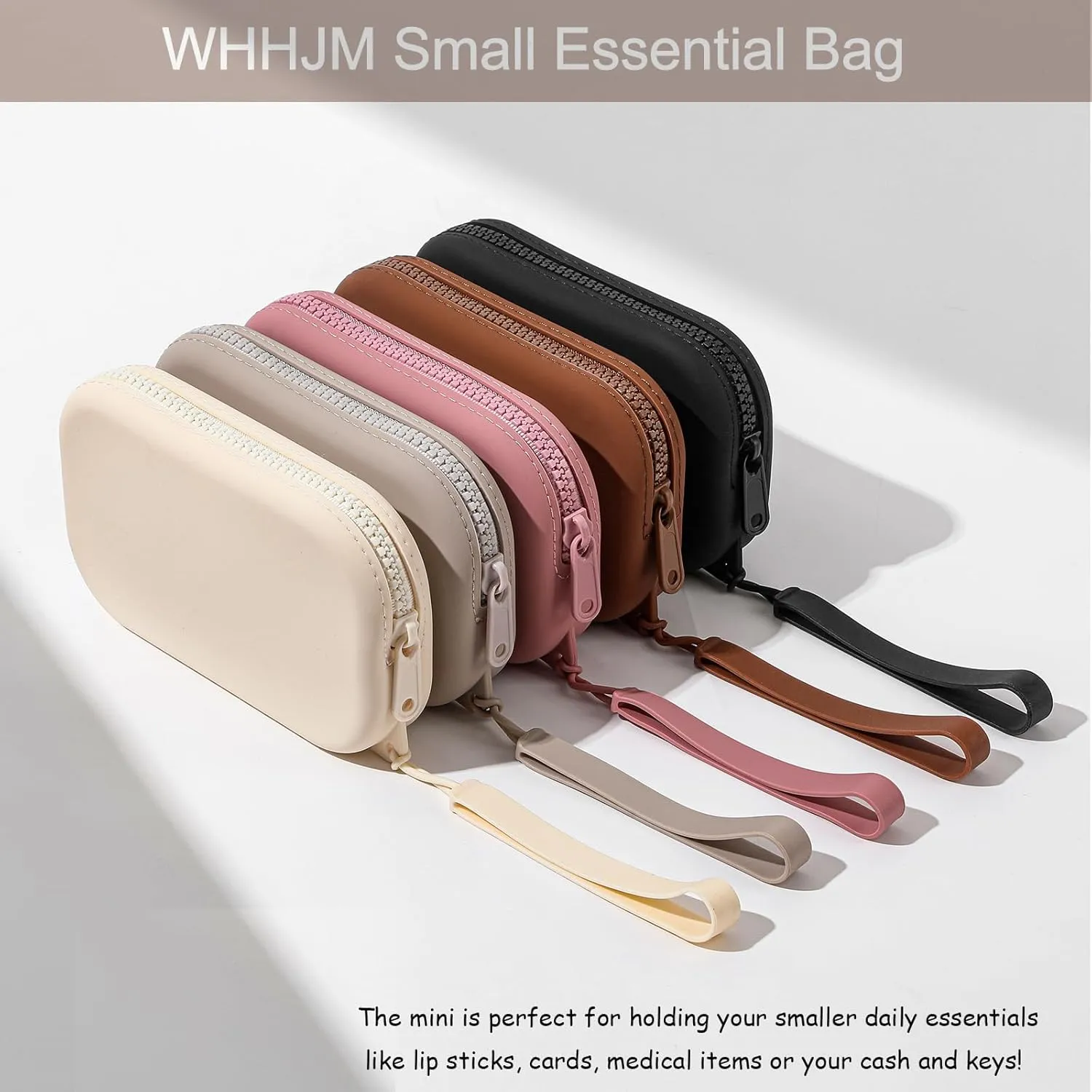 Small Silicone Multifunctional Essential Bag Portable Travel Makeup Bag for Women Men Cards Cash Bag Zipper Pouch (Grey)