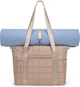 Tote Bag for Women with Zipper, Puffer Gym Tote with Yoga Mat Straps