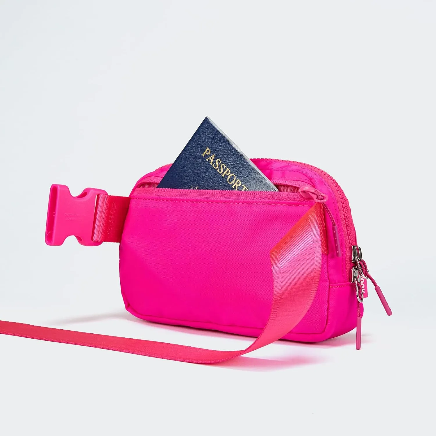  Unisex Mini   and Extender Strap, Adjustable Strap Nylon Cross Body Sling Bag for Workout, Running, Traveling, Hiking. (Sonic Pink)
