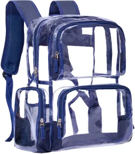 Vorspack Clear Backpack - Transparent Backpack with Reinforced Bottom & Multi-pockets for College Workplace Security - Navy