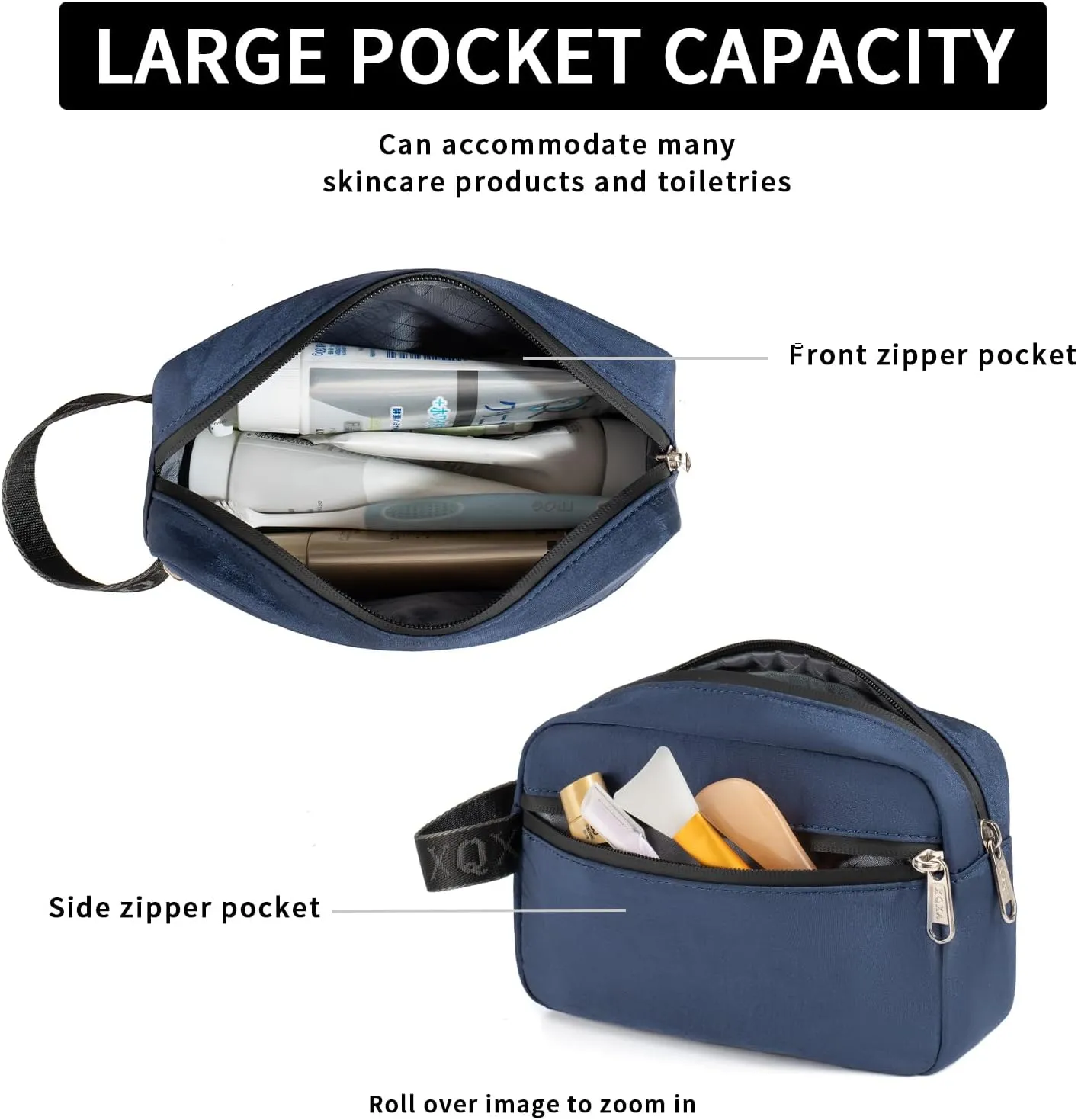 XQXA Toiletry Bag for Men, Hanging Dopp Kit Water Resistant Travel makeup Bag for women, Mens Travel Bag Shaving Bag for Toiletries Accessories (01-Navy Blue)