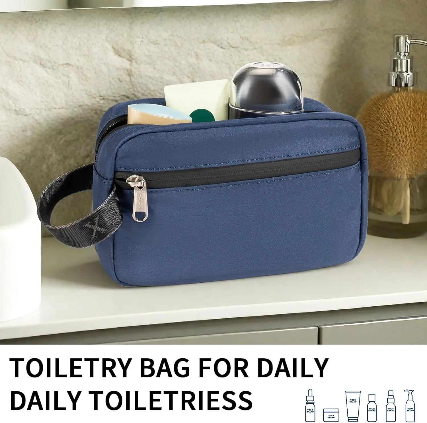 XQXA Toiletry Bag for Men, Hanging Dopp Kit Water Resistant Travel makeup Bag for women, Mens Travel Bag Shaving Bag for Toiletries Accessories (01-Navy Blue)