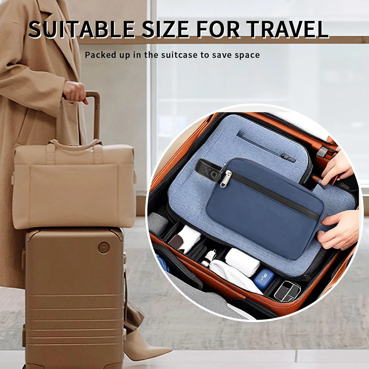 XQXA Toiletry Bag for Men, Hanging Dopp Kit Water Resistant Travel makeup Bag for women, Mens Travel Bag Shaving Bag for Toiletries Accessories (01-Navy Blue)